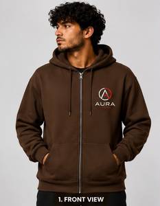 Sweat à capuche zippé en molleton de coton marron pour homme, vêtement décontracté pour l'hiver - Product Image 1