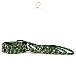 Bracelets en verre vert foncé de style cachemire, ornés de pierres plaquées or décoratives, pour femmes, à porter en soirée, vente en gros - Product Image 5