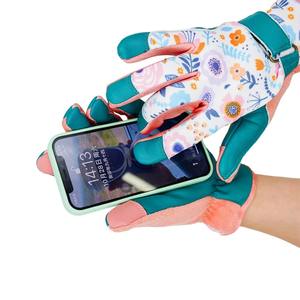 Gants de travail confortables pour femmes, antidérapants, imprimés de fleurs, en polyester et cuir respirant, pour jardinage, compatibles avec les écrans tactiles - Product Image 5
