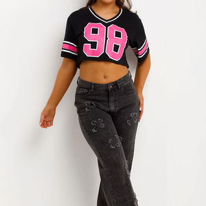 Maillots de football américain personnalisés pour femmes, 100 % polyester, séchage rapide, protection UV, manches courtes, col en V, épaules tombantes, hauts d'été - Product Image 6