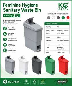 Poubelle sanitaire pour femmes KC Green GR-766 avec pédale, forme rectangulaire, matériau PP, capacité 21L, couvercle, utilisation en intérieur - Product Image 2
