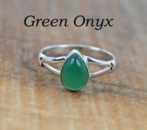 New Arrival Sterling <b>Silver</b> Teardrop Gemstone <b>Ring</b> <b>Emerald</b> Sapphire Onyx Pear Cabochon 7x9mm Pear Shape Gemstone <b>Ring</b> For Women - Product Image 6