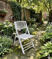 Chaise en teck et bambou légère, style rustique, pieds coniques, pour sol dur, jardin, restaurant, salon, gain de place