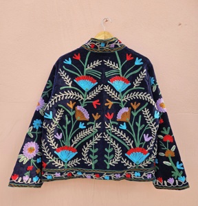 Women's Embroidered <b>Velvet</b> <b>Blazer</b> Mandarin Collar Floral Handcrafted Ethnic Jacket Autumn Full Sleeve Regular gift for her - Product Image 4