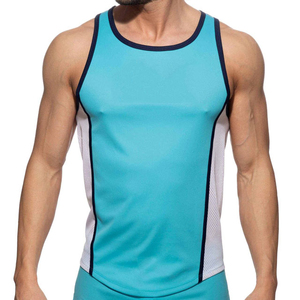 Débardeur de sport pour homme, bleu marine, à blocs de couleur, séchage rapide, col rond, tricoté, vêtements de sport - Product Image 5