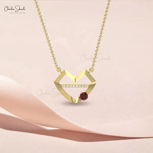 เครื่องประดับแฟชั่นปี 2026 สร้อยคอทองคำแท้ 14k รูปทรงริมฝีปาก ประดับเพชรและโกเมนขนาด 4 มม. สร้อยคอจี้แบบหนีบ  ของขวัญสำหรับผู้หญิง - Product Image 1