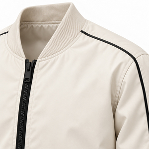 Chaqueta Bomber de Cuello Alto para Hombre, Primavera-Otoño, Venta al por Mayor, Chaqueta de Béisbol con Cierre, Color Beige - Product Image 5