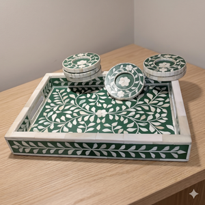 Cultural Collectible Artifacts Bone Inlay Serving Trays With Mop 6 Coaster Set Hotels & Restaurant Bone Inlay Trays Kitchenware - Product Image 1