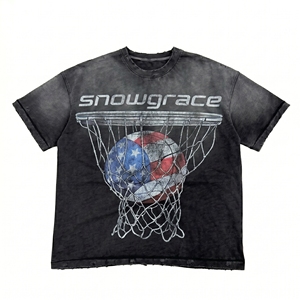 Snowgrace Men's Short Sleeve T-<b>Shirt</b> With Basketball Net And Flag Design Printed Front O-Neck Casual Style Regular Fit - Product Image 1