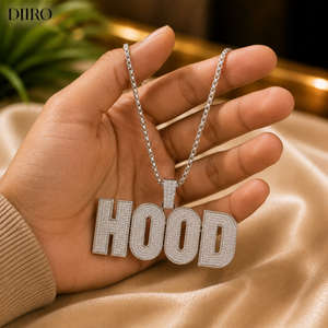 <b>Custom</b> <b>Name</b> Letter "HOOD" Pendant <b>Necklace</b> Iced Out Moissanite Charm Gold Plated Hip Hop Jewelry for Unisex - Product Image 2