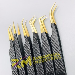 Pince à épiler de précision RMI en acier inoxydable avec pointe plaquée or, antistatique, poignée noire, pointe lisse, haute qualité pour cils - Product Image 2
