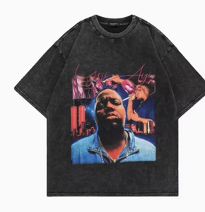 T-shirt en coton noir surdimensionné avec impression photo, style streetwear, manches courtes, col rond pour homme - Product Image 1