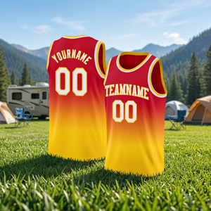 Camiseta de Baloncesto Sublimada Personalizada, Degradado Rojo y Amarillo, Sin Mangas, Unisex, para Adultos, Transpirable, de Poliéster, con Nombre del Equipo - Product Image 5