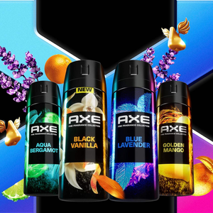 สเปรย์ระงับกลิ่นกาย AXE Fragrance Premium สำหรับผู้ชาย กลิ่นบลูลาเวนเดอร์, อควาเบอร์กามอต, โกลเด้นแมงโก้, แบล็ควานิลลา แพ็ค 4 ขวด 72 ชั่วโมง ขนาด 4 ออนซ์ - Product Image 4