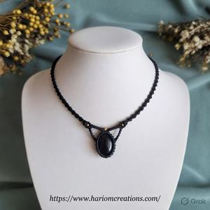 Collar de Macramé Negro Hecho a Mano con Colgante de Piedra de Ónix Negro Natural, Estilo Boho Tribal, Cordón Ajustable, Joyería de Moda para Mujer, Regalo - Product Image 2