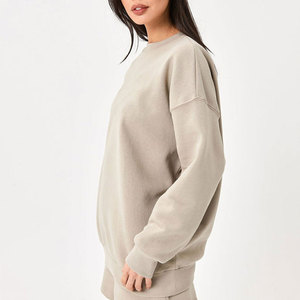 Sudadera Oversize de Cuello Redondo para Mujer, Color Sólido, 100% Algodón Tejido, Manga Larga, Otoño, Ecológica, Bordada, Estilo Urbano - Product Image 2
