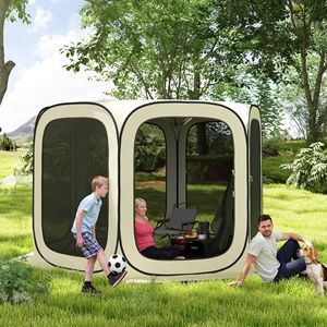 Beige 11 X 11ft UPF50+ Pop up Screen Tent Portable <b>Camping</b> Gazebo Screen House with Carry Bag - Product Image 2