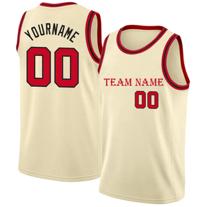 Customizable Cream Basketball Jersey With Red Trim Team Name 00 Screen Printed Unisex Sleeveless Mesh Tank Top Adult All Seasons - Product Image 1