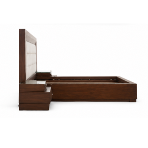 Modern Solid Teak Wood <b>Bed</b> <b>Frame</b> with Upholstered Headboard Bedroom Furniture Custom King <b>Queen</b> <b>Size</b> - Product Image 2