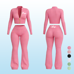 Customized Logo Plus Size <b>Women's</b> Winter Active Wear Tracksuit Set Full Zip <b>Jacket</b> Flared Pants 2-Piece Fleece Lining Breathable - Product Image 4