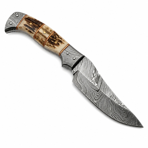 Cuchillo de caza Burraq personalizado hecho a mano de alta calidad, de acero de Damasco de 9 pulgadas, para exteriores, con mango de resina y funda de cuero. - Product Image 1