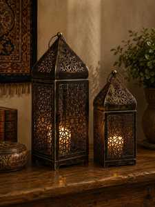 Lanterne à vent en métal arabe vintage – Porte-bougie décoratif oriental – Décoration d'intérieur et cadeau bohème - Product Image 3