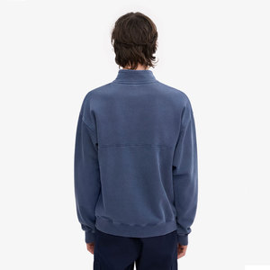 Pull en maille gaufrée à col montant et fermeture éclair quart de tour, coupe classique premium, ultra-doux, bleu - Product Image 3