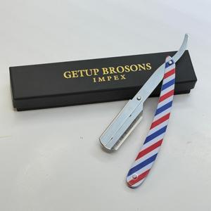 Getup Brosons Impex <b>Single</b> <b>Blade</b> Stainless Steel Safety <b>Razor</b> Red Blue White Striped Handle Men's Wet Shaving Barber Shop Use - Product Image 6