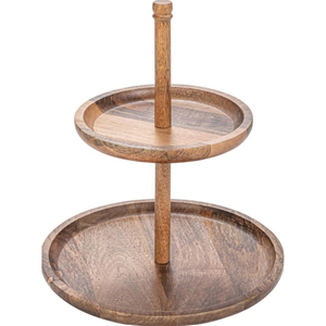 Support à gâteau rond à 2 niveaux en bois de manguier, plateau de service pour desserts, présentoir à cupcakes en bois pour mariage, fête, restauration, au meilleur prix - Product Image 1