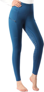 Leggings de equitación de talle alto para mujer con bolsillos con cremallera, color azul liso, corte ajustado, pantalones de entrenamiento. - Product Image 3