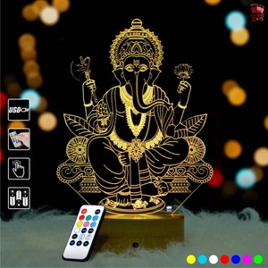 Lampe de nuit LED 3D Illusion Ganesh de qualité supérieure, lumière décorative en acrylique pour la salle de prière, la maison, le temple, la chambre à coucher, le bureau - Product Image 6