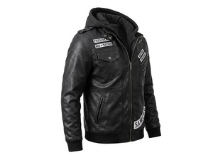 Veste en cuir Sons of Anarchy SAMCRO, blouson de moto avec capuche amovible - Product Image 3