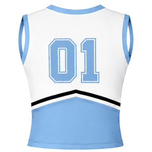 Haut d'uniforme de cheerleading bleu ciel sans manches, col en V, vêtements de sport pour l'entraînement des équipes de danse athlétique - Product Image 2