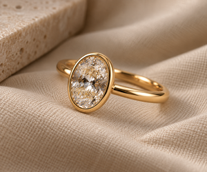 Anillo de Compromiso de Moissanita con Corte Ovalado, Anillo de Boda Solitario con Engaste de Bisel para Mujer, Chapado en Oro de 14K, Certificado IGI - Product Image 4