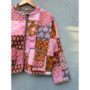 Veste en coton matelassée patchwork faite à la main, réversible, avec poches plaquées, style bohème décontracté pour femme, idéale pour l'automne et l'hiver, cadeau pour elle - Product Image 6