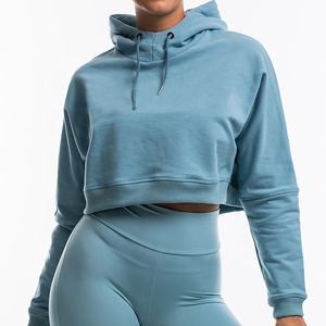 Sweat à capuche court pour femme 100% Coton respirant, séchage rapide, antibactérien, couleur unie, style décontracté, 400 g/m², coupe oversize, Meilleure vente - Product Image 3