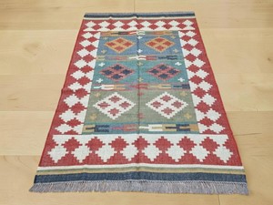 Tapis Kilim fait main à motif géométrique, tissage plat, laine acrylique, rectangulaire, pour salon, avec support en jute - Product Image 3