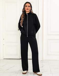 Ensemble de survêtement en molleton à fermeture éclair pour femme, 2 pièces, respirant, coupe-vent, grande taille, poches latérales avant, polyester/rayonne, hiver - Product Image 3