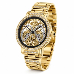 Luxury unisex Diamond Watch Stainless Steel Case <b>Red</b> Dial Roman Numeral Analog Quartz Movement Sapphire Crystal 44mm - Product Image 5