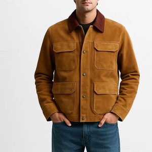 Veste en daim pour homme avec poches, col boutonné, quatre poches, style workwear, vêtement d'extérieur pour l'hiver - Product Image 1