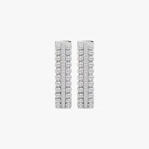 Boucles d'oreilles créoles triple rangée en or blanc 14K avec diamants de laboratoire ronds 1,47 carat, certifiés IGI, très demandées, style HIPHOPSTAR, en promotion, export - Product Image 4