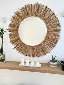 Miroir mural moderne en rotin fait main Orion Handicraft, design soleil, écologique, durable, pour la maison, le salon, miroir décoratif suspendu - Product Image 4