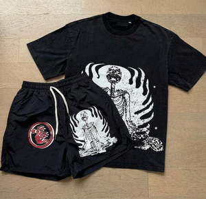 Custom Plus Size Heavyweight Cropped Oversized Two Piece Set Cotton Sports Wear T-shirt and Short Set Men's Sets - Product Image 5
