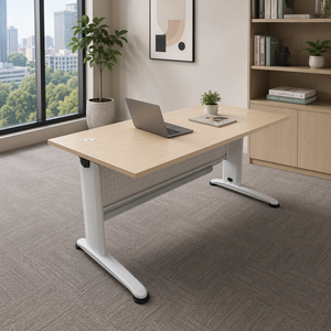 Escritorio de Oficina Comercial Rectangular Moderno y Duradero, con Superficie de Madera Enchapada, Patas Metálicas, Altura Ajustable, Mesa de Conferencia para Oficina en Casa - Product Image 1