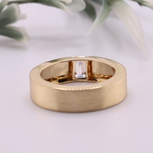 <b>Emerald</b> Cut Lab Diamond <b>Mens</b> <b>Ring</b> Yellow Gold Brushed Matte Wide Band Flush Set Diamond Solitaire <b>Mens</b> <b>Ring</b> Fine Jewelry - Product Image 2