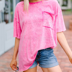 Camiseta Clásica Informal para Mujer, Lavado Ácido, Mezcla de Algodón Suave, Estilo Cómodo - Product Image 2