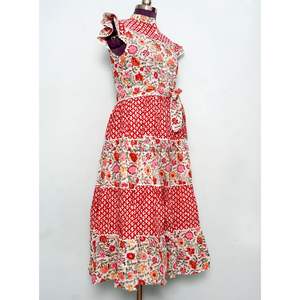 Vestido de verano de algodón indio con estampado digital para mujer, ropa de playa, túnica india étnica, vestido maxi con silueta en A y cierre de botones. - Product Image 5