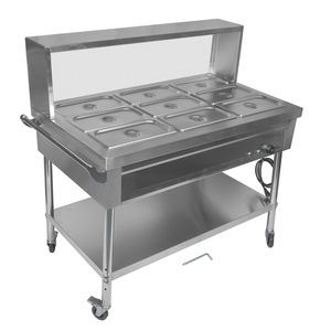 Scaldavivande Elettrico Professionale Commerciale a 9 Vasche, Tavolo Riscaldante a Vapore in Acciaio Inox per Buffet e Catering - Product Image 5