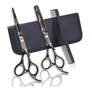 Ensemble de 3 ciseaux de coiffure et peignes à revêtement noir pour salon de coiffure, kit d'outils de beauté - Product Image 1