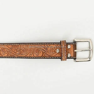 <b>Tan</b> Genuine Full Grain Cowhide Western <b>leather</b> tooling <b>belt</b> <b>for</b> <b>men</b> and women contrast stitching and engraving buckle set <b>belt</b> - Product Image 5